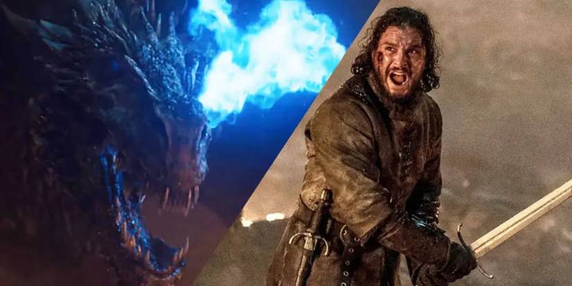 Viserion and Jon Snow in the Battle of Winterfell in The Long Night