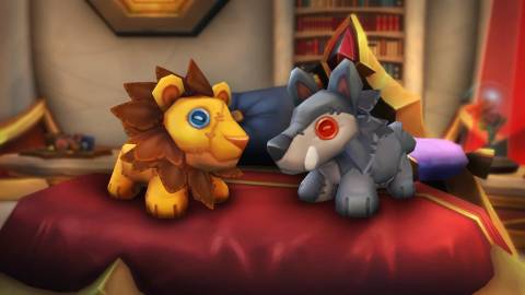 world of warcraft housing decor cash shop catalog beloved lion and wolf plushies