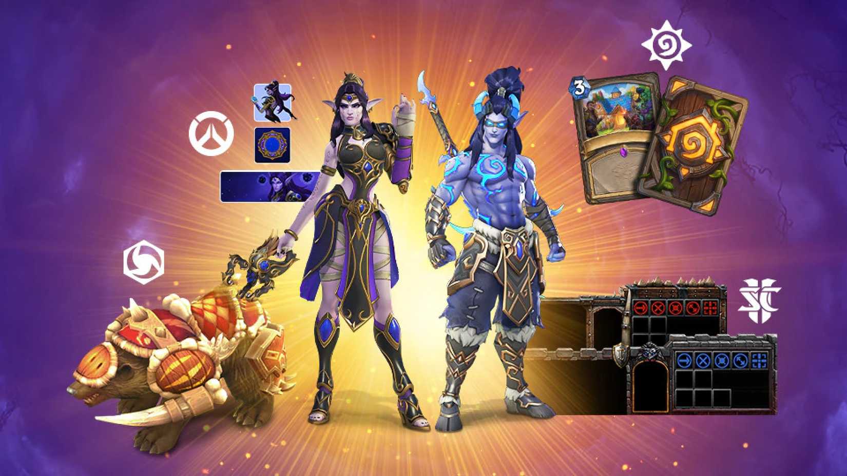 world of warcraft midnight cross promotion cosmetics overwatch hearthstone starcraft heroes of the storm