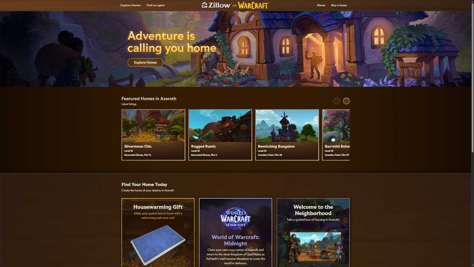world of warcraft x zillow website landing