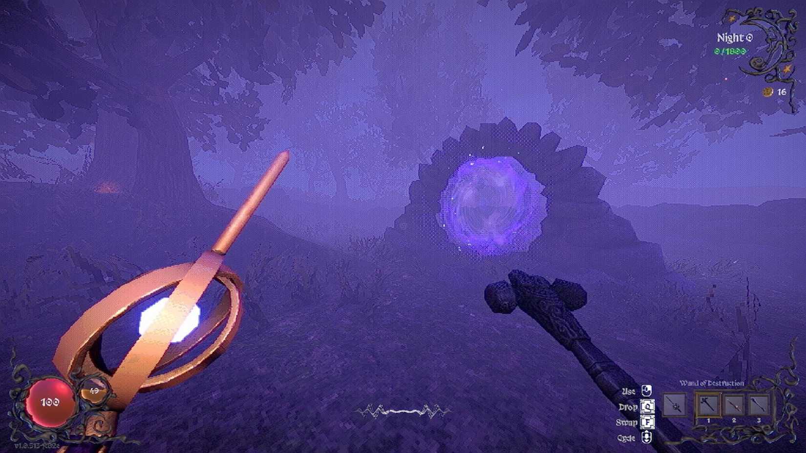A player holding an Astral Wand and a Wand of Destruction at the same time in YAPYAP