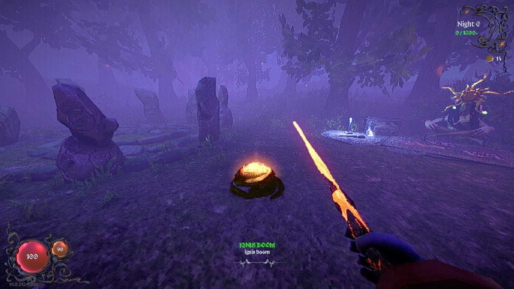 Casting the Ignis Boom spell with the Fire Wand in YAPYAP