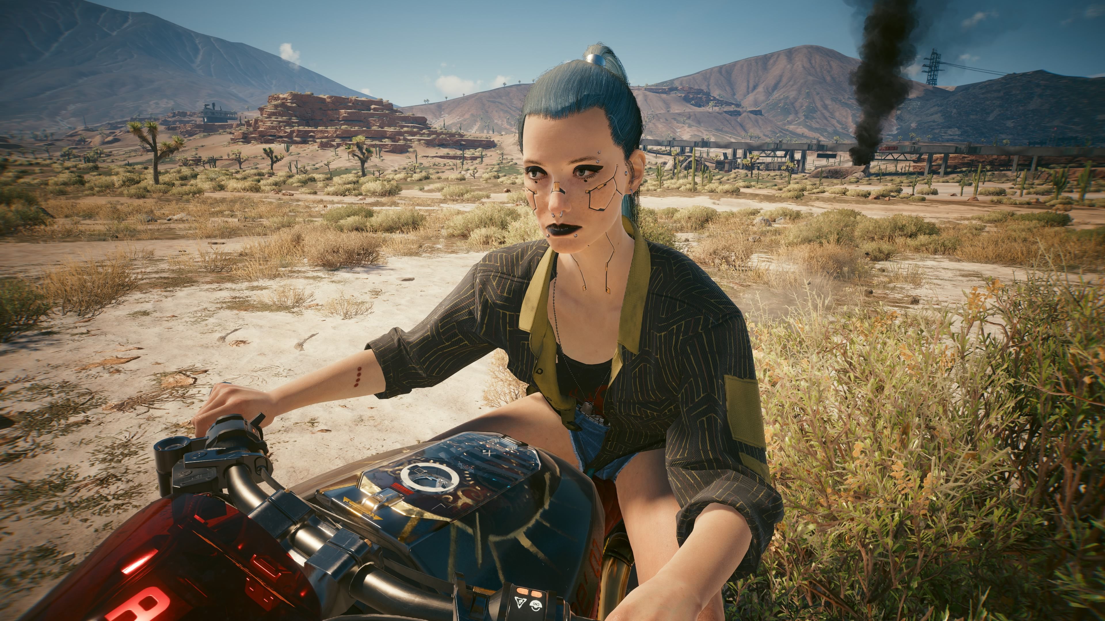 Your character on a bike in Cyberpunk 2077 (2020)