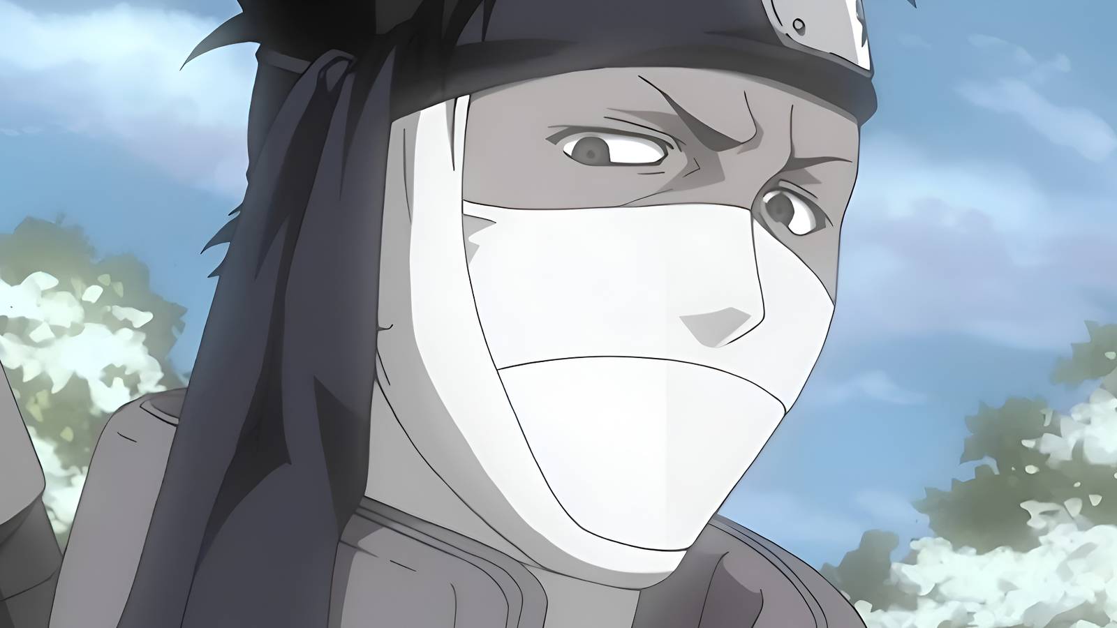 Image of Zabuza looking down in the Naruto anime.