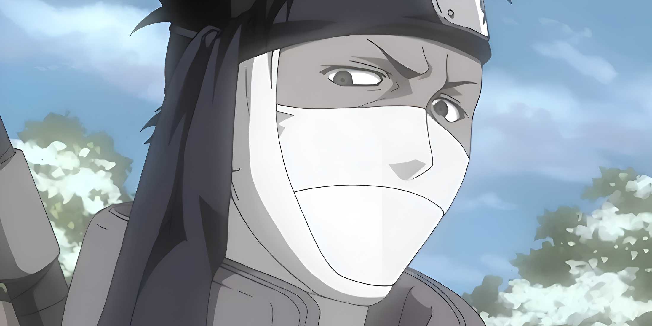 Zabuza looking down at Haku in a Naruto flashback.