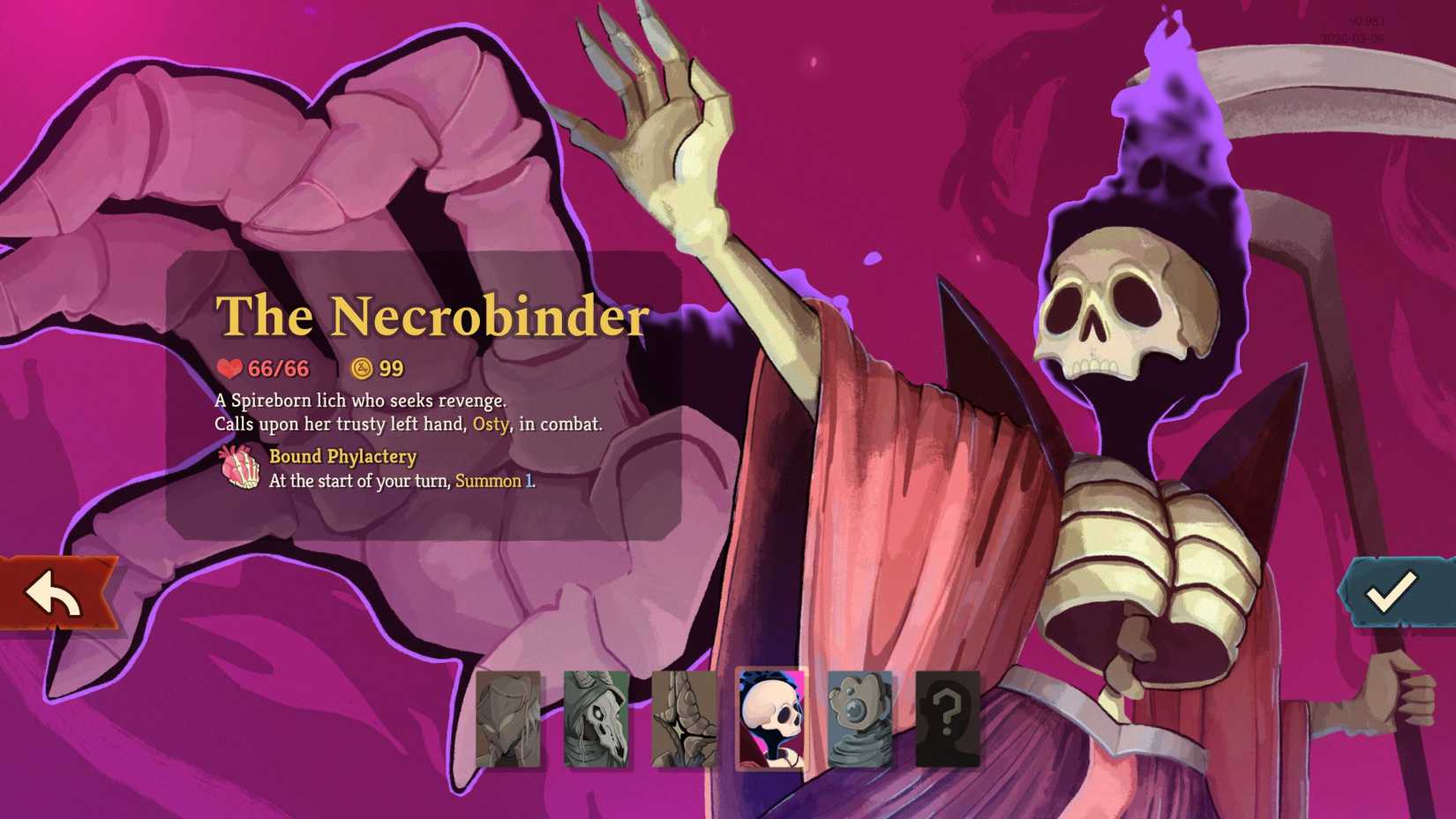 StS 2 The Necrobinder character select screen