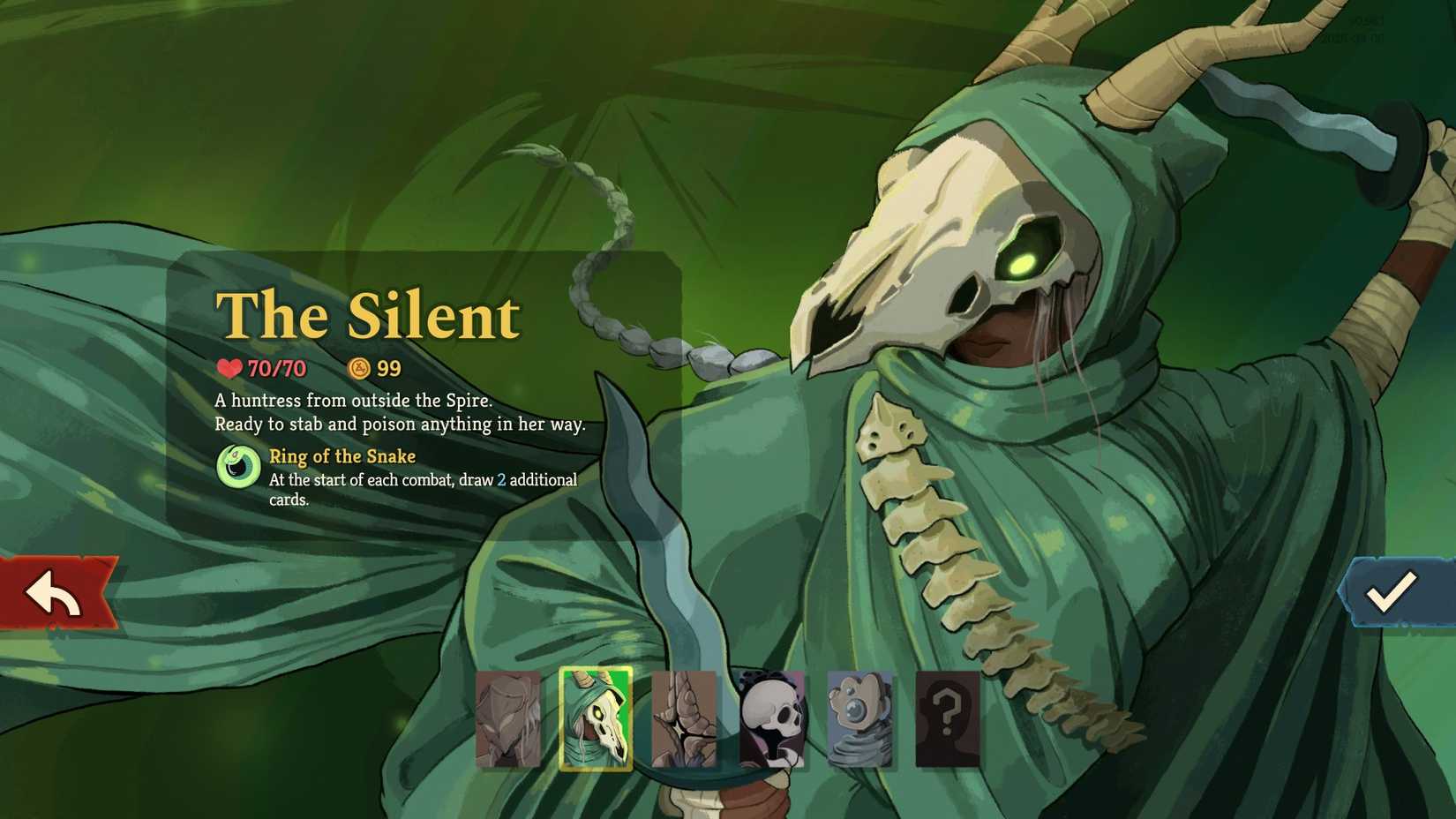 StS 2 The Silent character creation screen