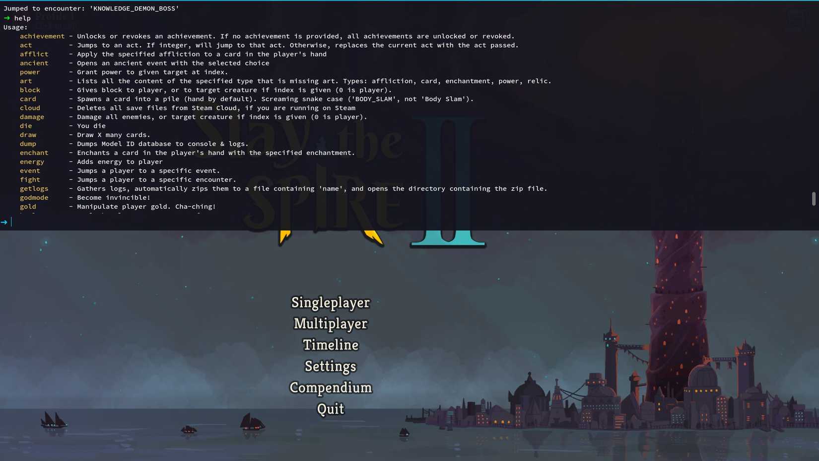 StS 2 Console Commands list