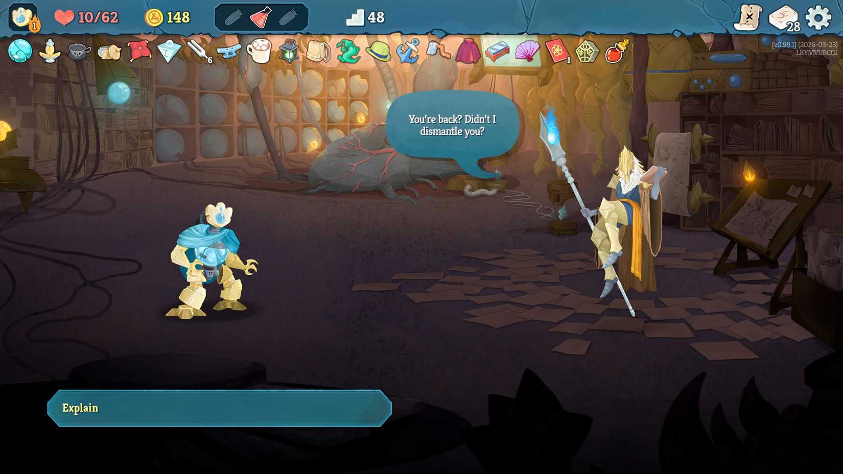 The defect is equal to the architect. The text reads: Are you back? Didn't I tear you apart?