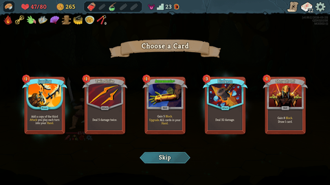 Assorted cards for The Ironclad appear on the screen