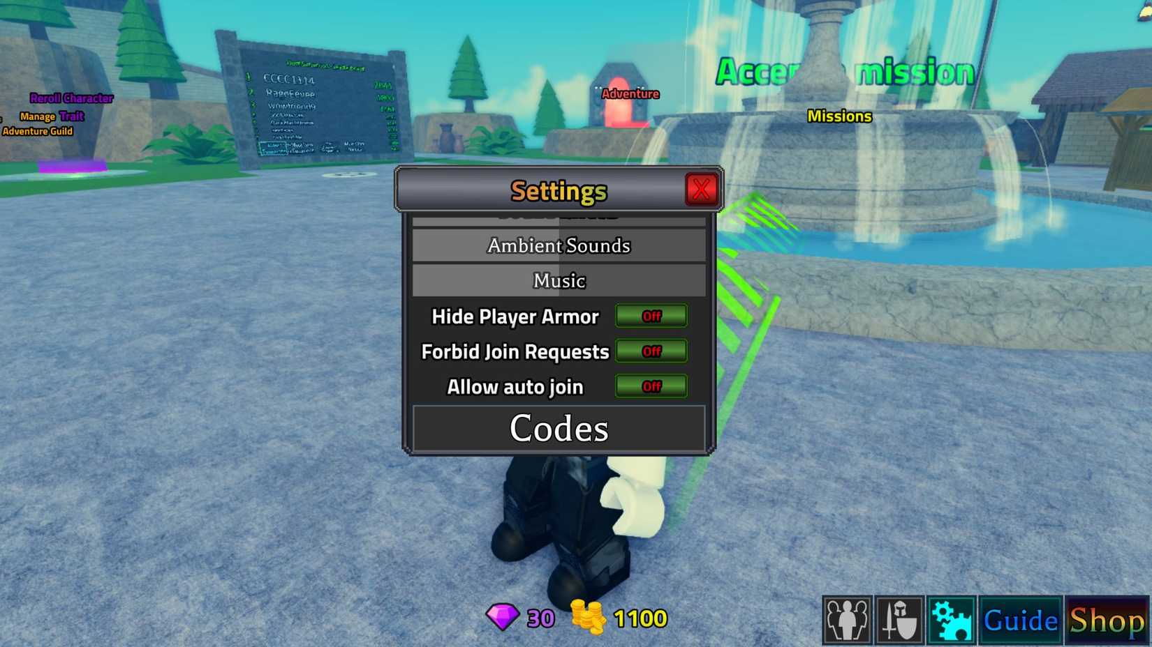 Adventure Guild Battles the codes tab