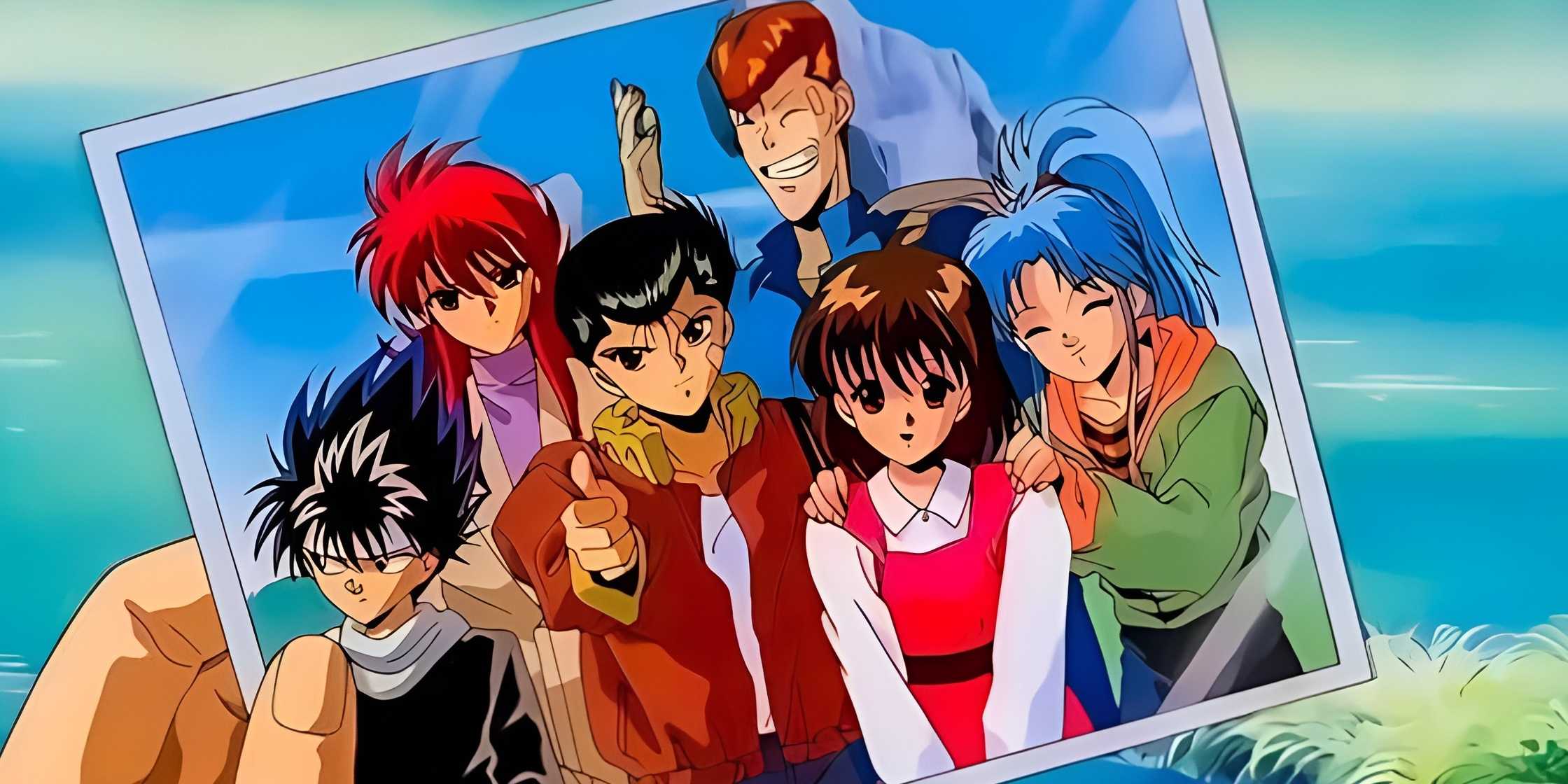 Hiei, Kurama, Yusuke, Kuwabara, Keiko, and Boton in the Yu Yu Hakusho ending