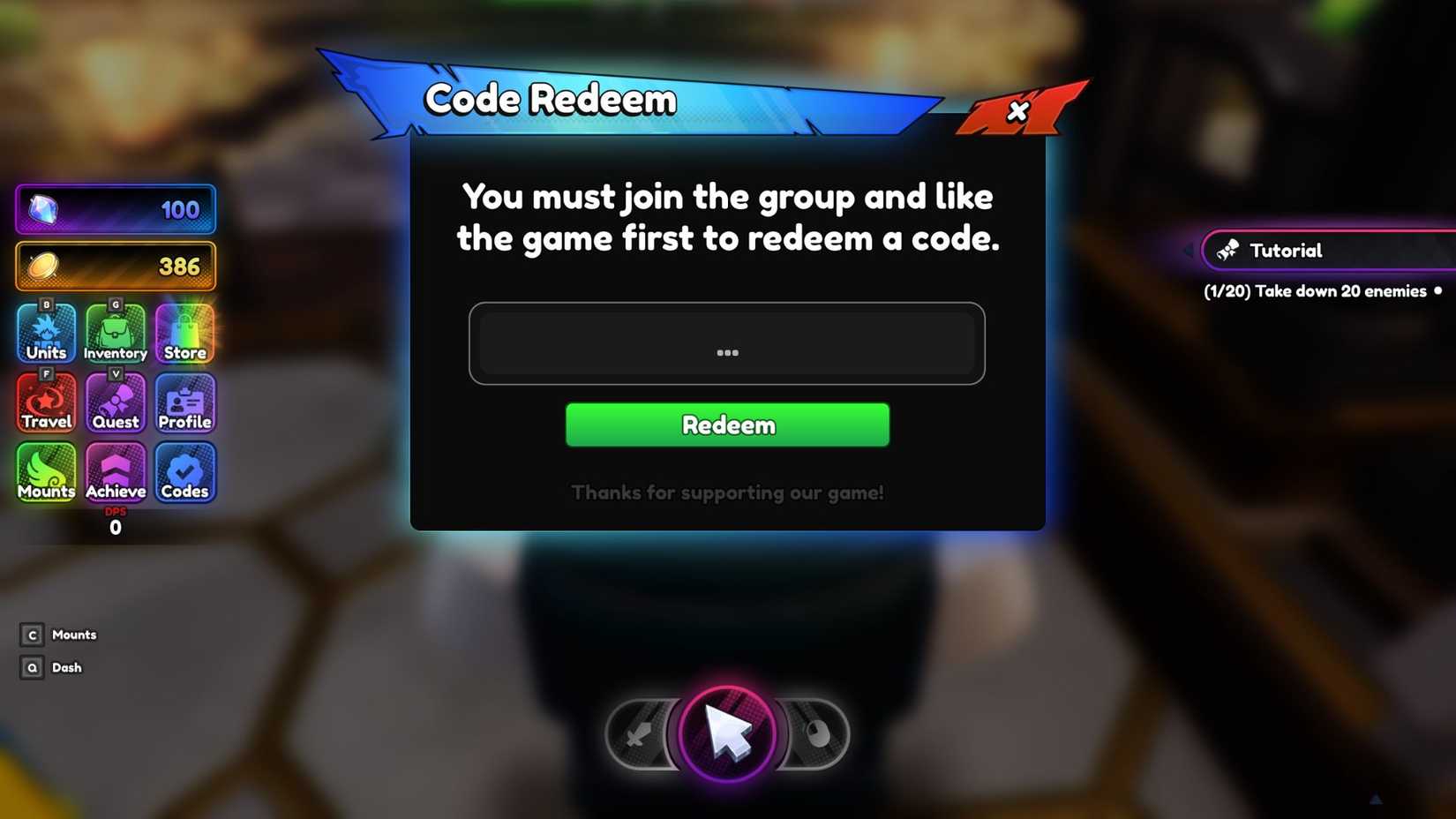 Anime Tactical Simulator the codes tab