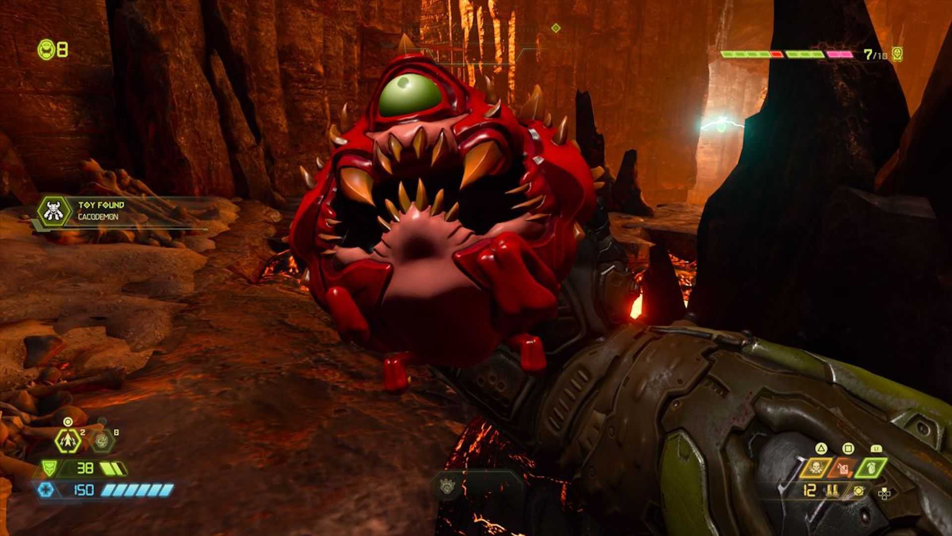 Attacking a Cacodemon in Doom Eternal (2020)