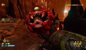 Attacking a Cacodemon in Doom Eternal (2020)