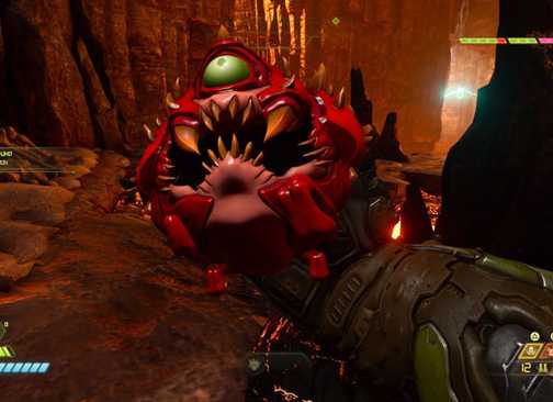 Attacking a Cacodemon in Doom Eternal (2020)