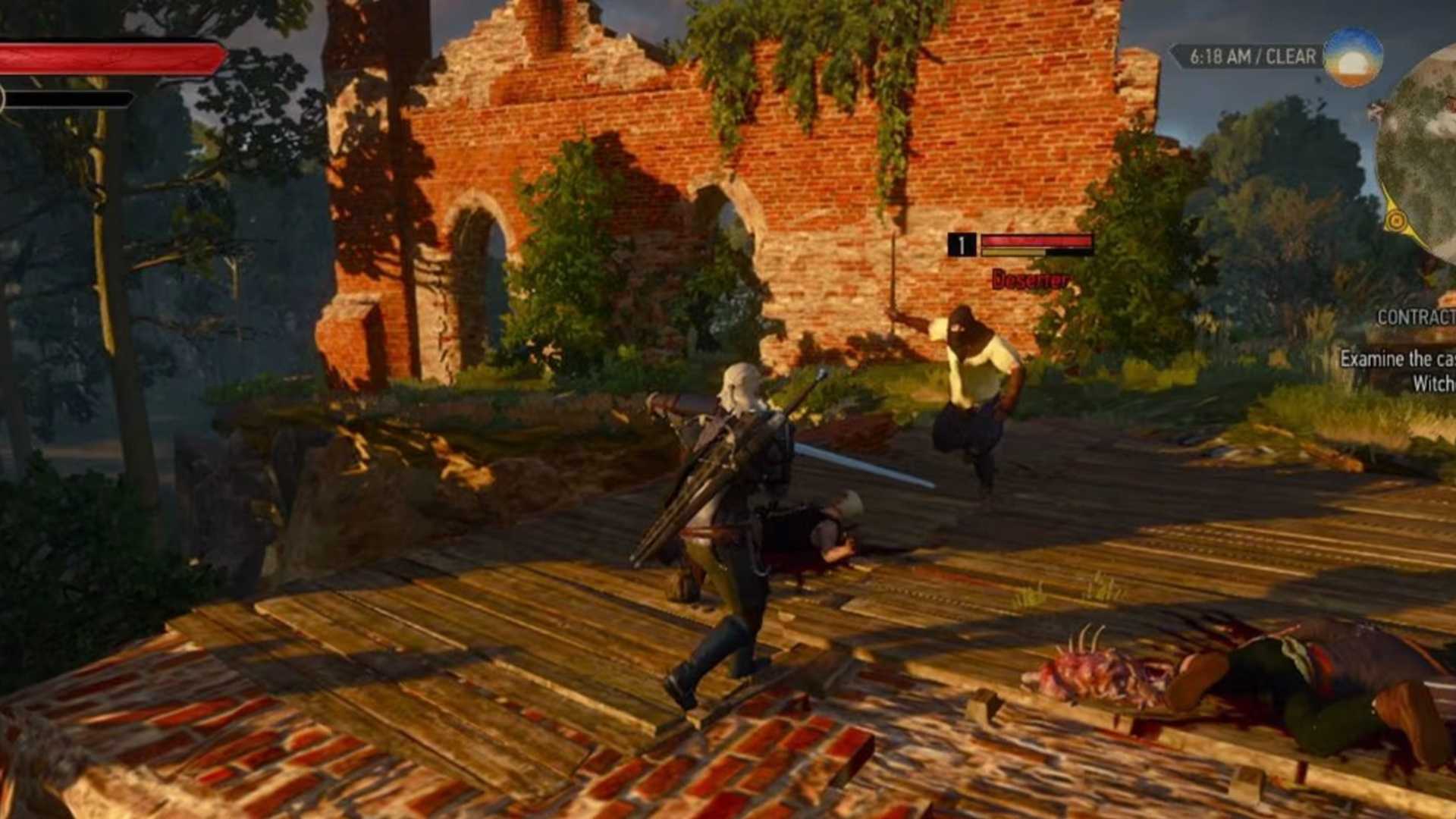 Attacking an enemy in The Witcher 3 Wild Hunt (Switch)