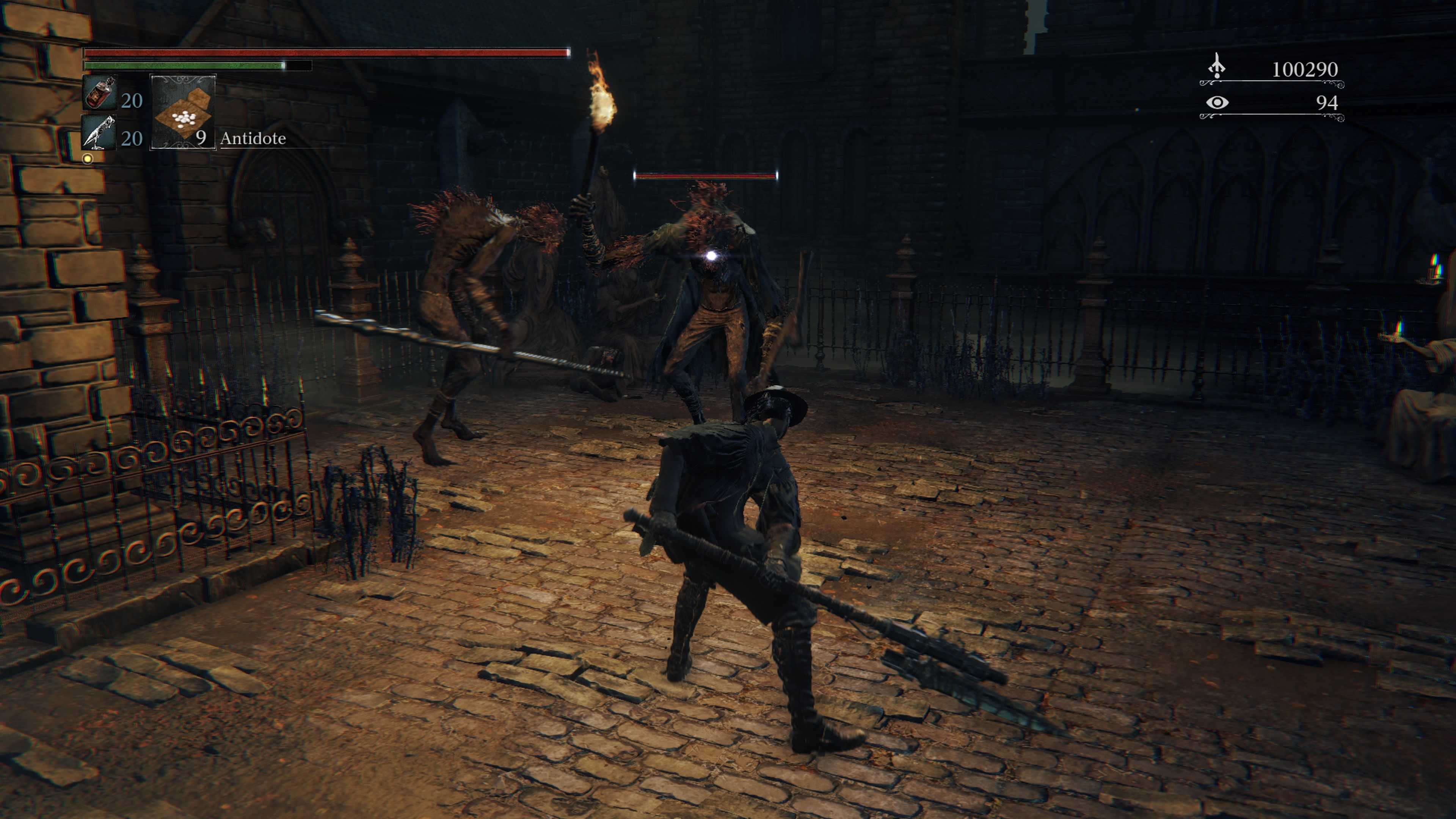 Attacking enemies in Bloodborne (PS4)