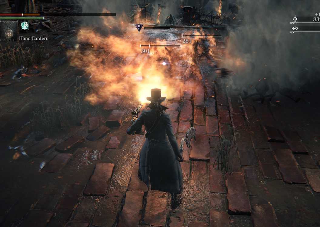 Attacking enemies with fire in Bloodborne (PS4)