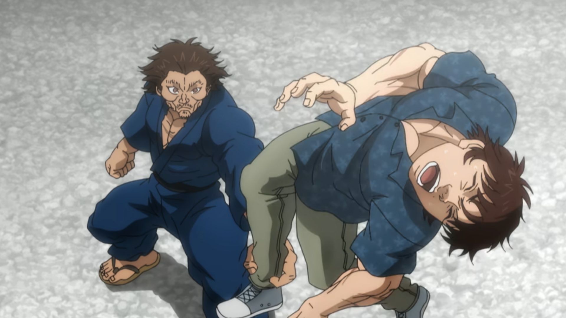 baki anime Miyamoto Musashi defeating baki