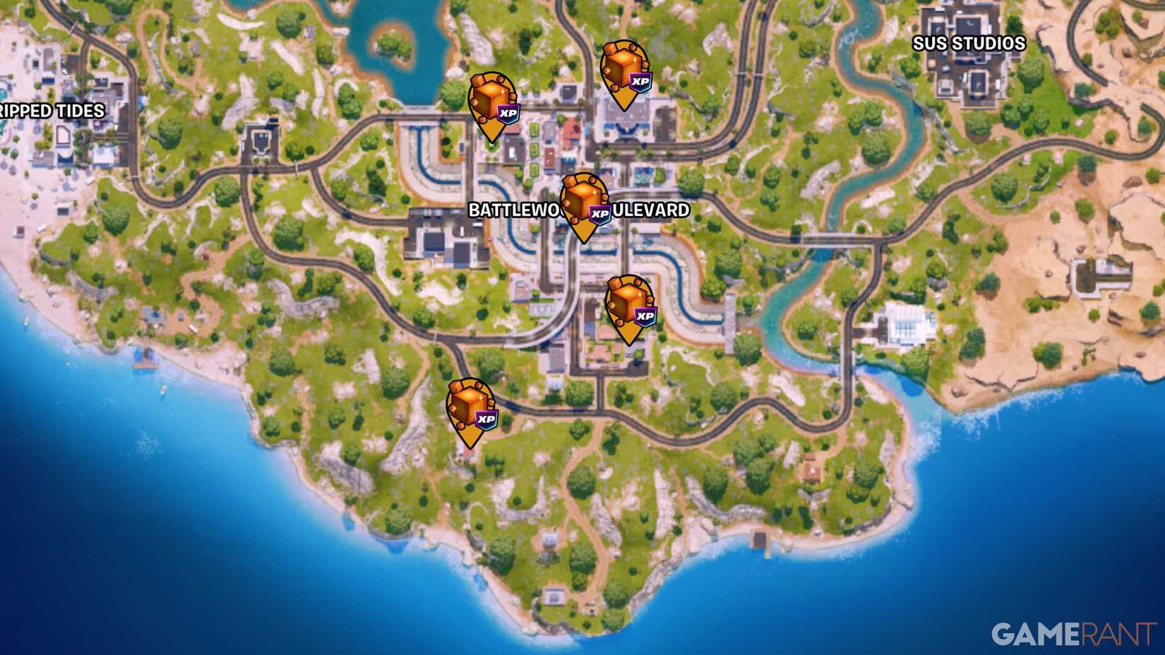 ​​​​​​​Battlewood Boulevard Chaos Cube Locations in Fortnite