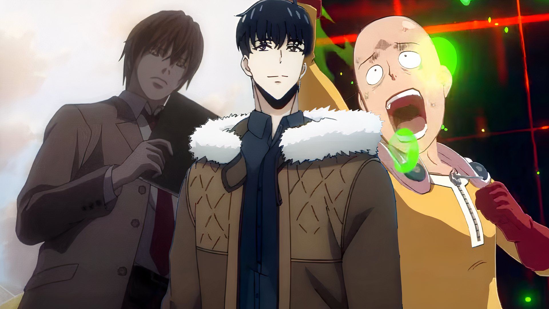 best anime with overpowered main characters - solo leveling, death note, and one punch man