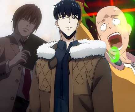 best anime with overpowered main characters - solo leveling, death note, and one punch man