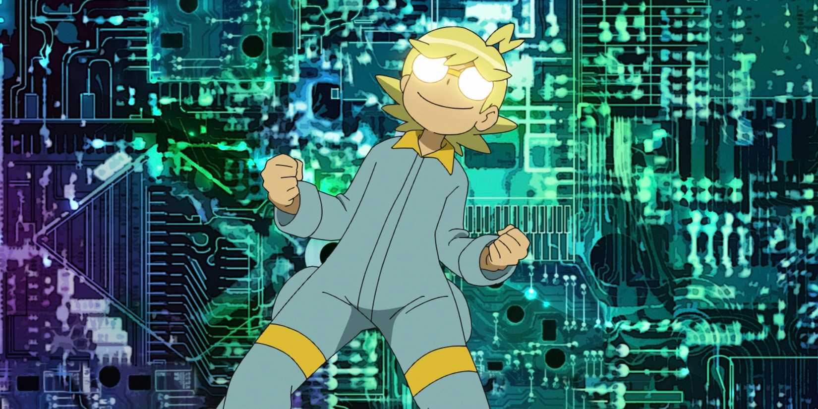 Clemont's passion for science as seen in the animation.