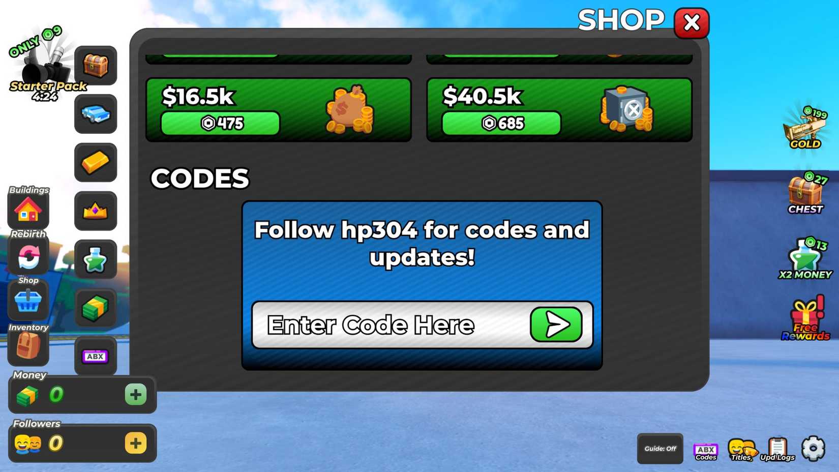 Clip Tycoon on the codes tab