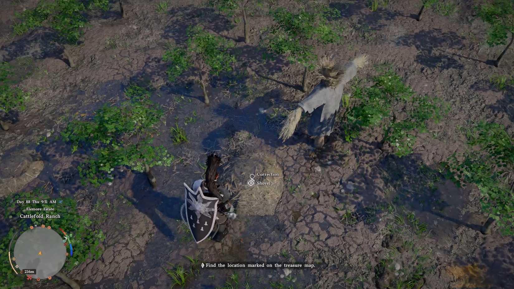 crimson-desert-buried-treasure-quest-farmhouse-shelves-find-examine-traces-from-ursula-journal - how to dig or shovel dirt pile correction