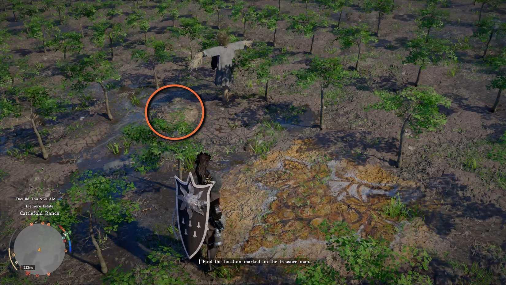 crimson-desert-buried-treasure-quest-farmhouse-shelves-find-examine-trails-from-ursula's-journal - second bit dirt pile trail