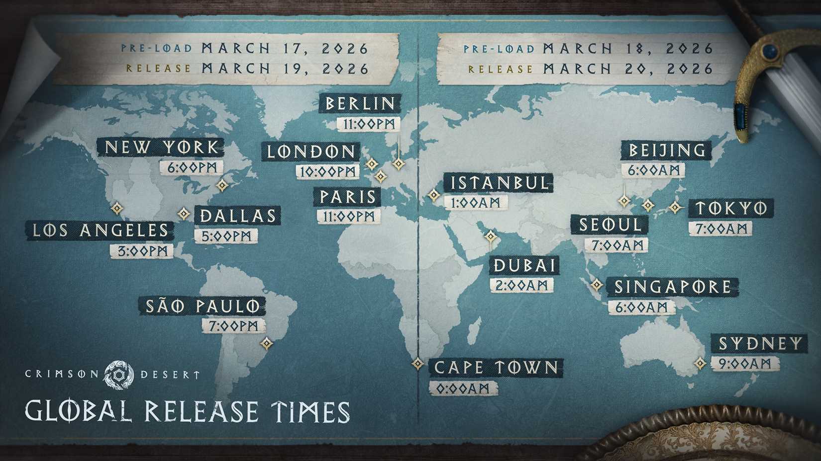 Crimson Desert Global Release Times Infographic