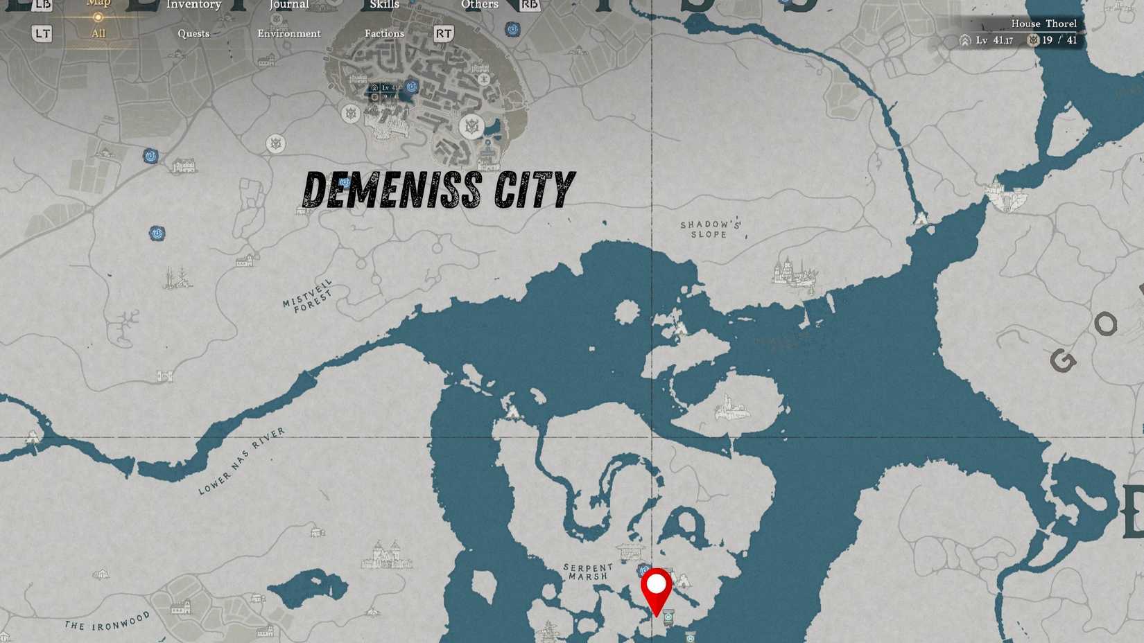 Peta lokasi Eastern Witch's Fan di Serpent Marsh Crimson Desert