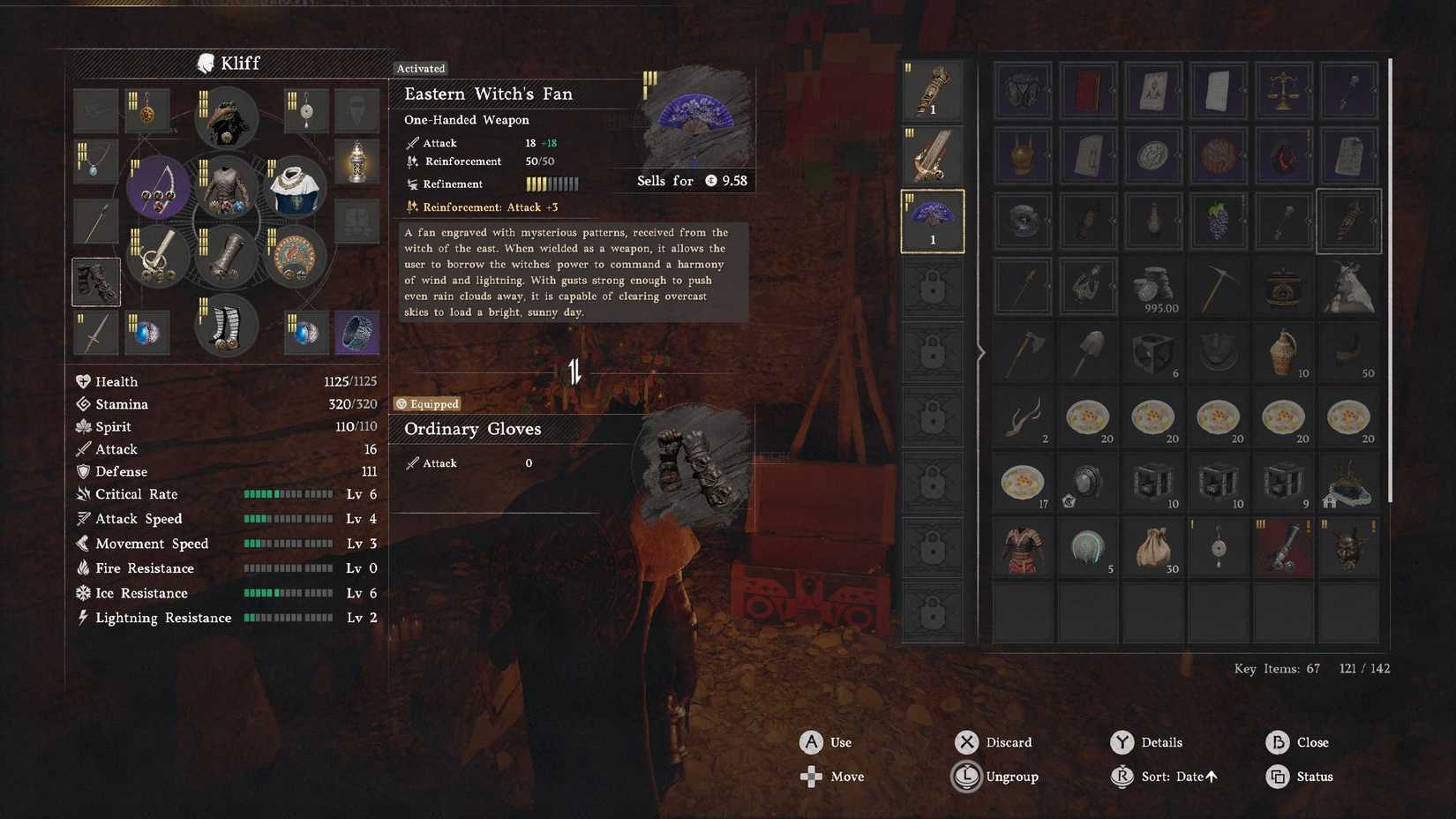 Statistik dan kemampuan Eastern Witch's Fan di Crimson Desert