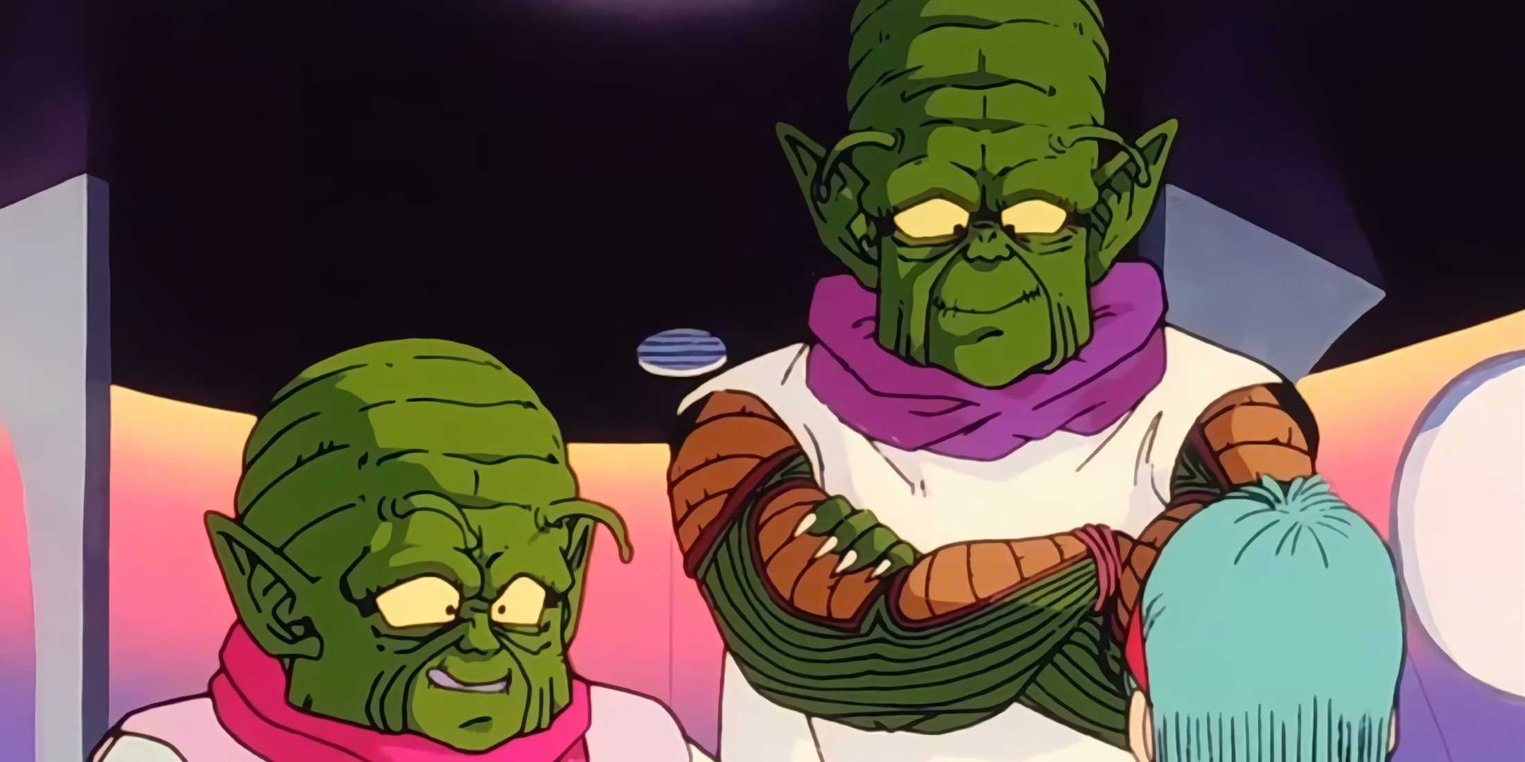 The fake Namekians speaking to the heroes inside their ship.
