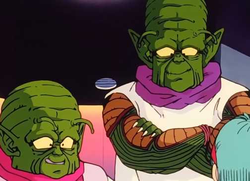 The fake Namekians speaking to the heroes inside their ship.