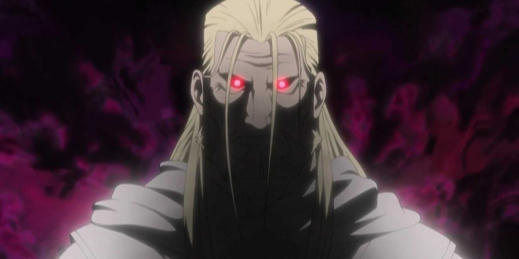 Father with glowing red eyes.