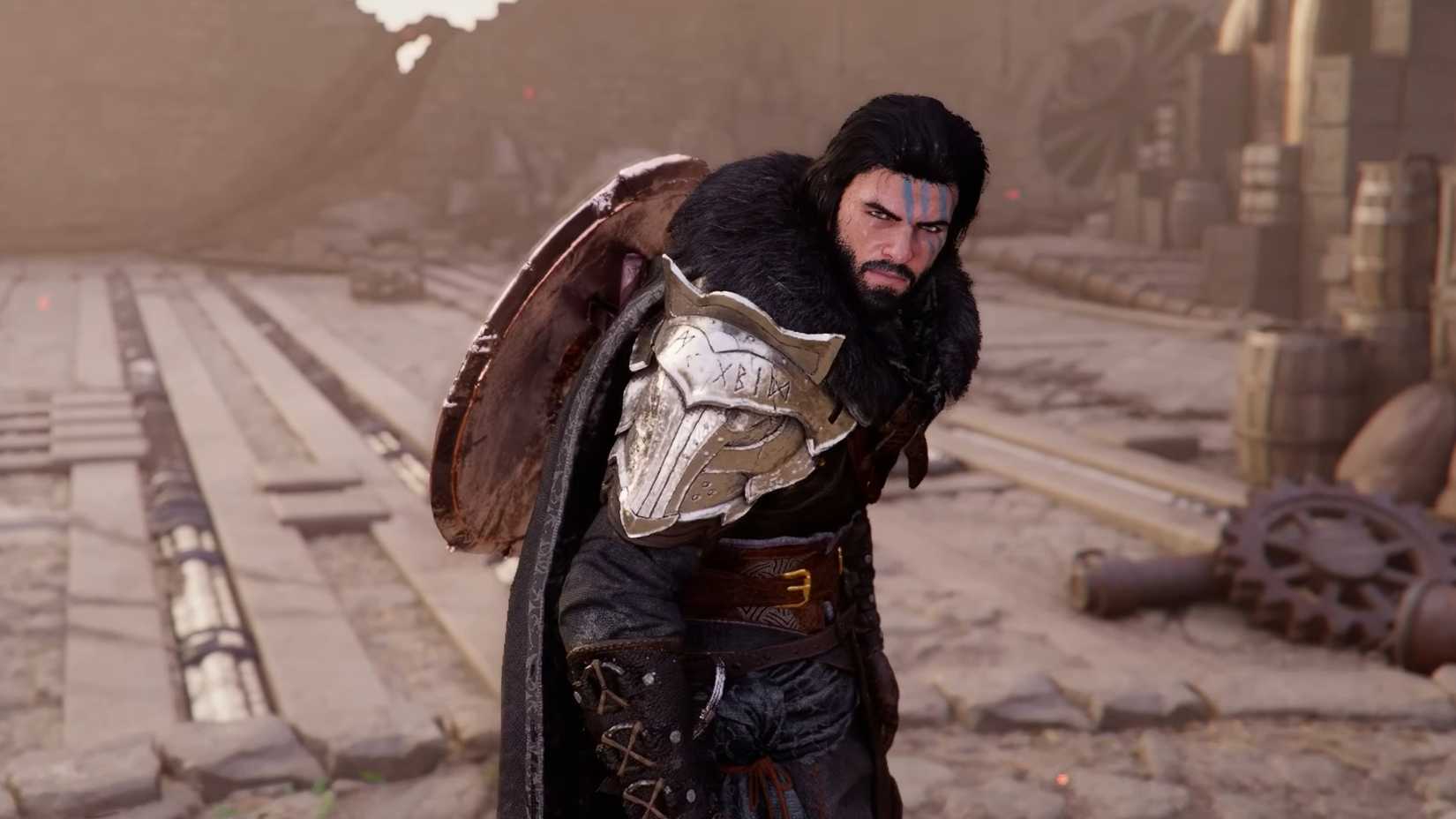 Crimson desert character crouching