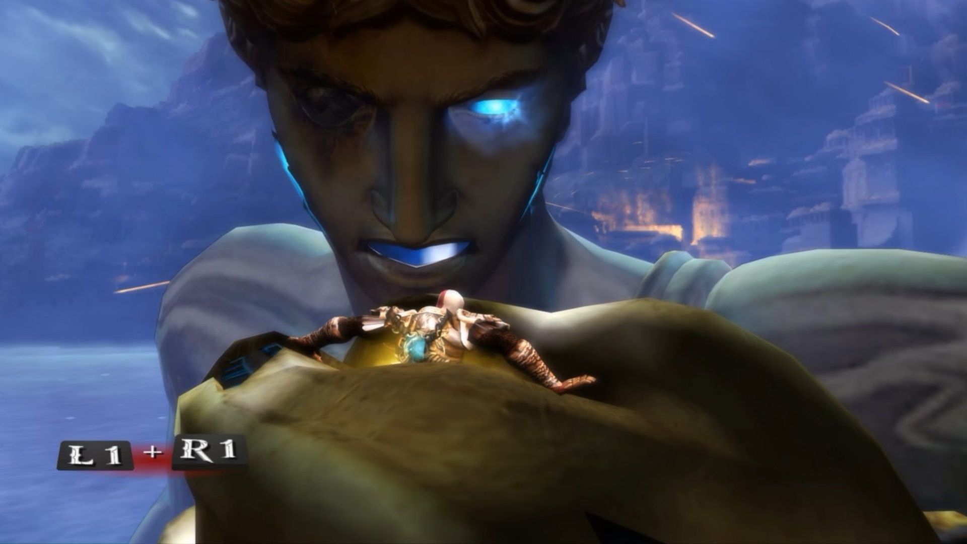 Fighting a colossus in God of War 2 (2007)