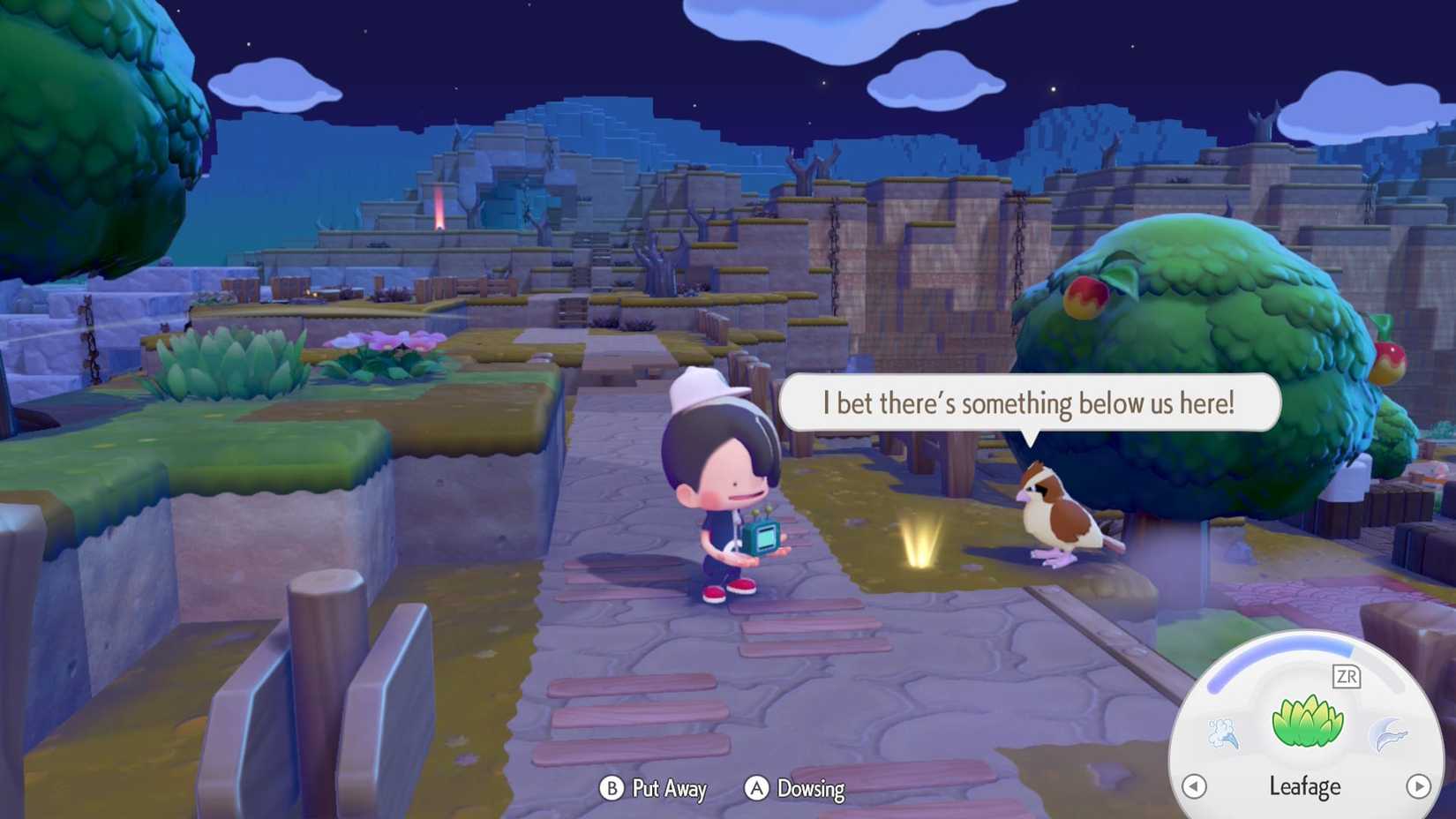 finding buried items with the dowsing machine in pokopia