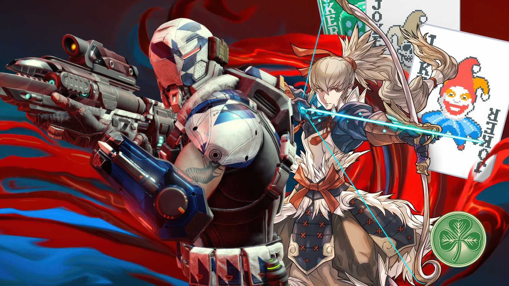 xcom and fire emblem characters with balatro in the background