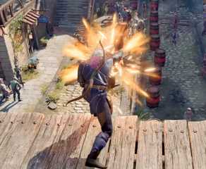 7 Game Turn-Based RPG yang Bisa Dimainkan Selama Berbulan-Bulan 10 Going Solo - Astarion firing a Firebolt to barrels in Baldur's Gate 3