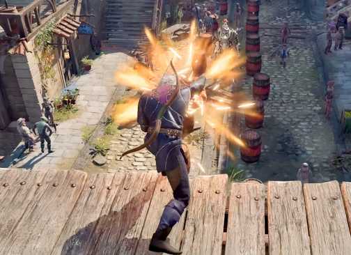 Going Solo - Astarion firing a Firebolt to barrels in Baldur's Gate 3