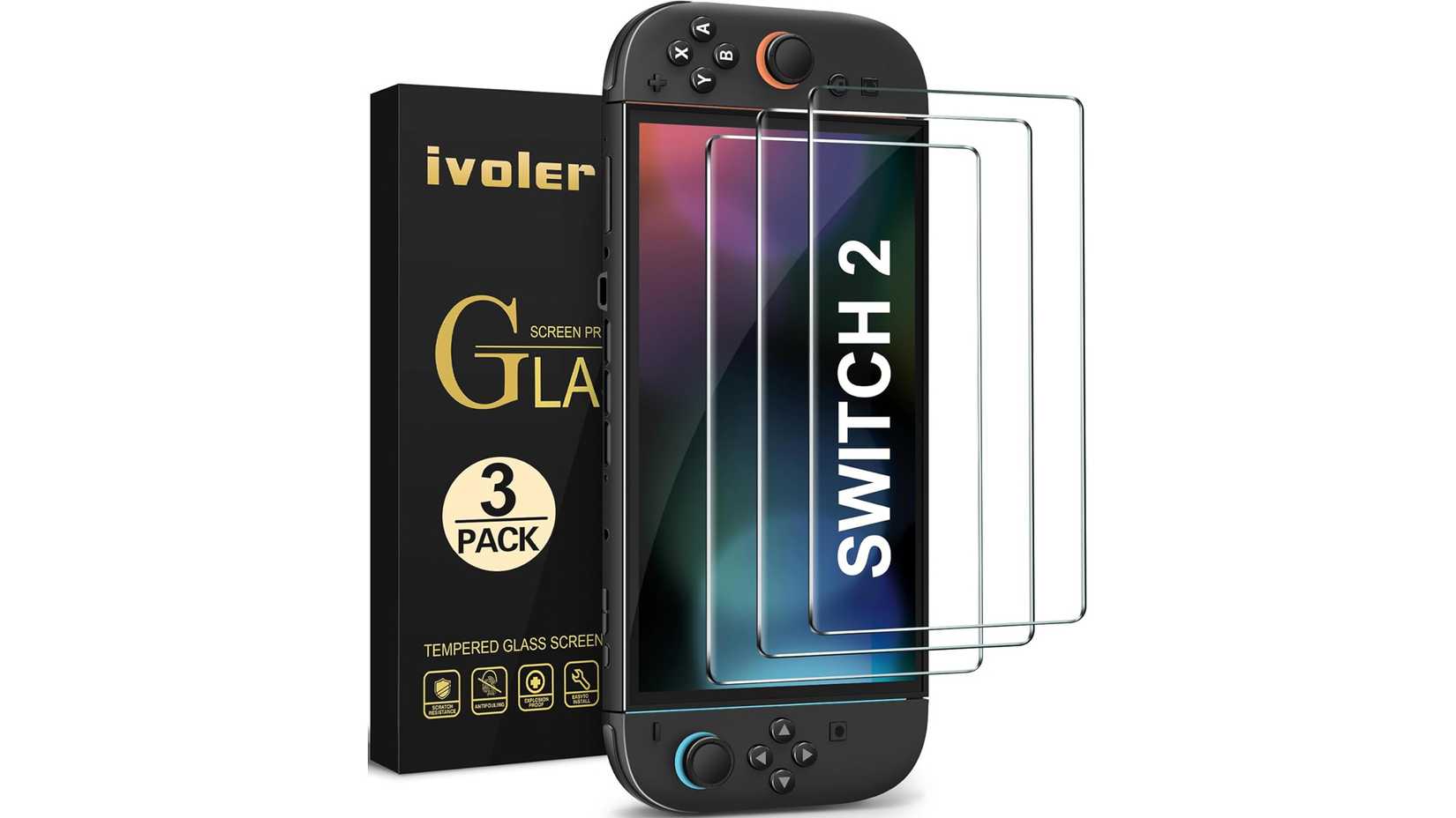 ivoler 3-Pack Screen Protector Tempered Glass for Nintendo Switch 2 