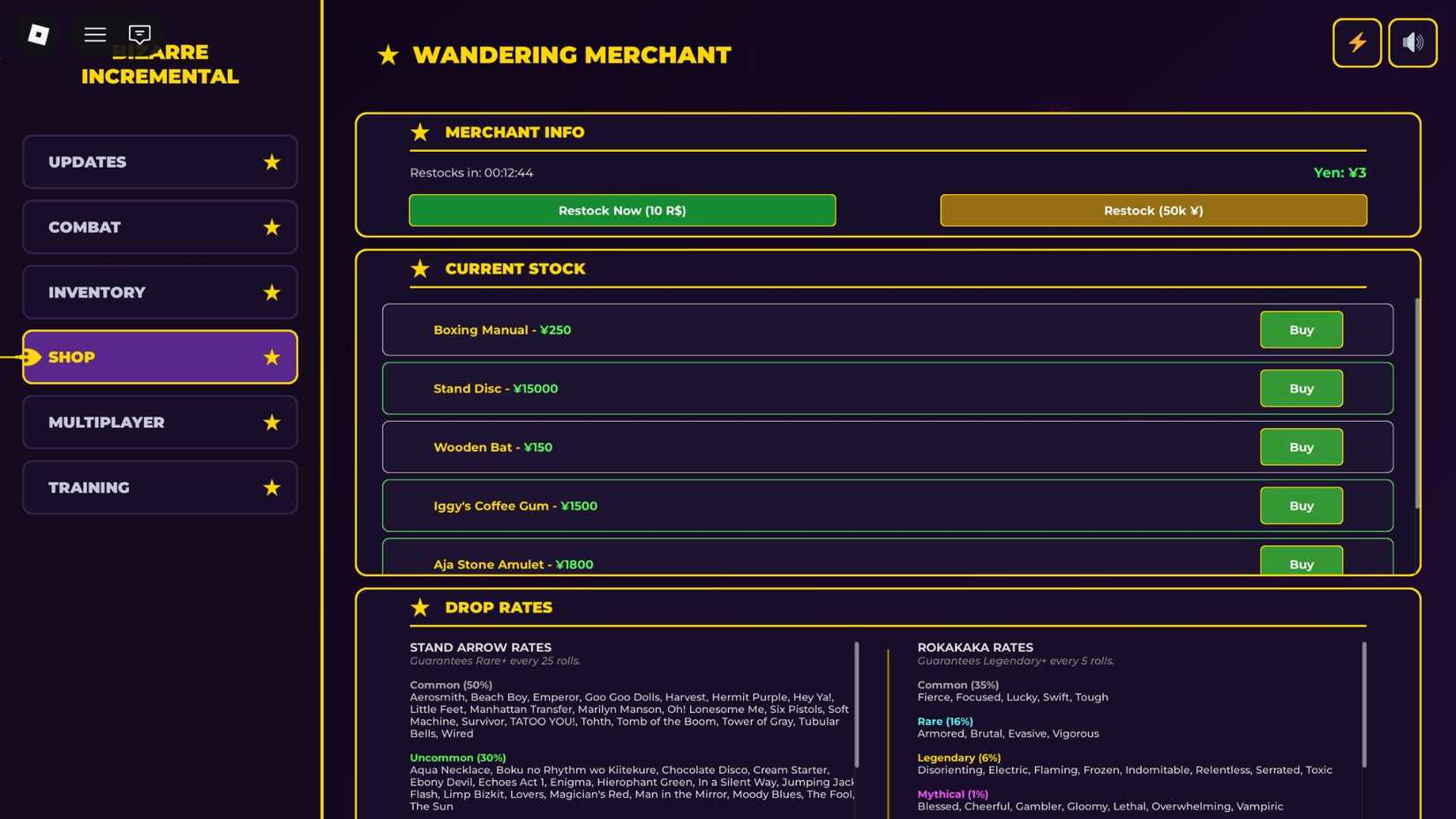 JoJo’s Bizarre Incremental shop