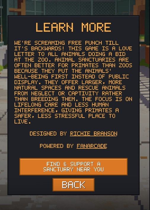Pesan penting tentang animal sanctuaries dalam Zoo Fighter.
