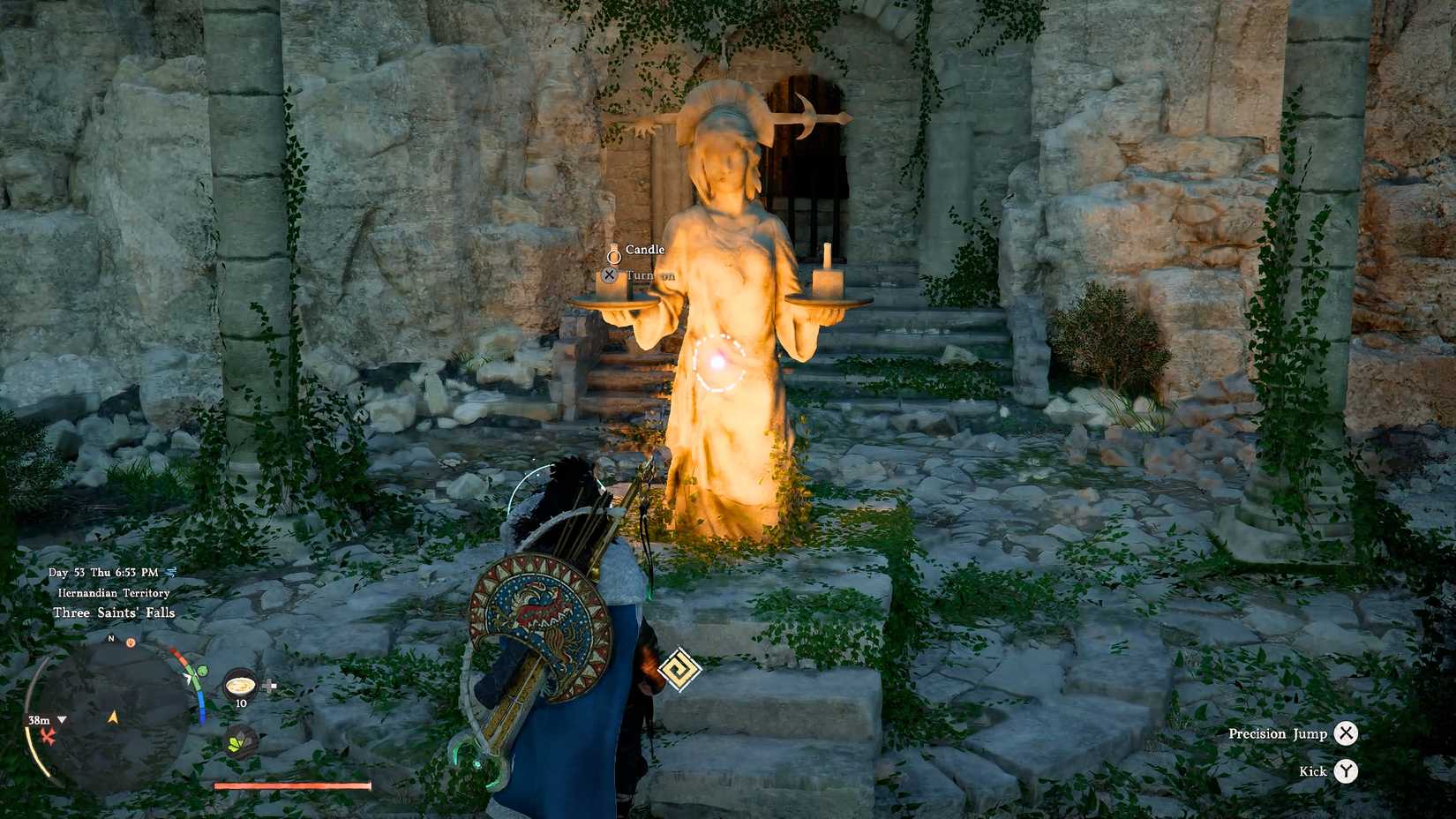 Lighting a candle Goddess of Justice Statue Crimson Desert