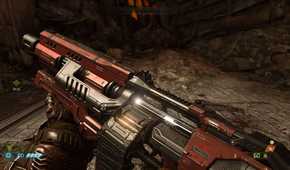 Looking at a gun in Doom Eternal (2020)