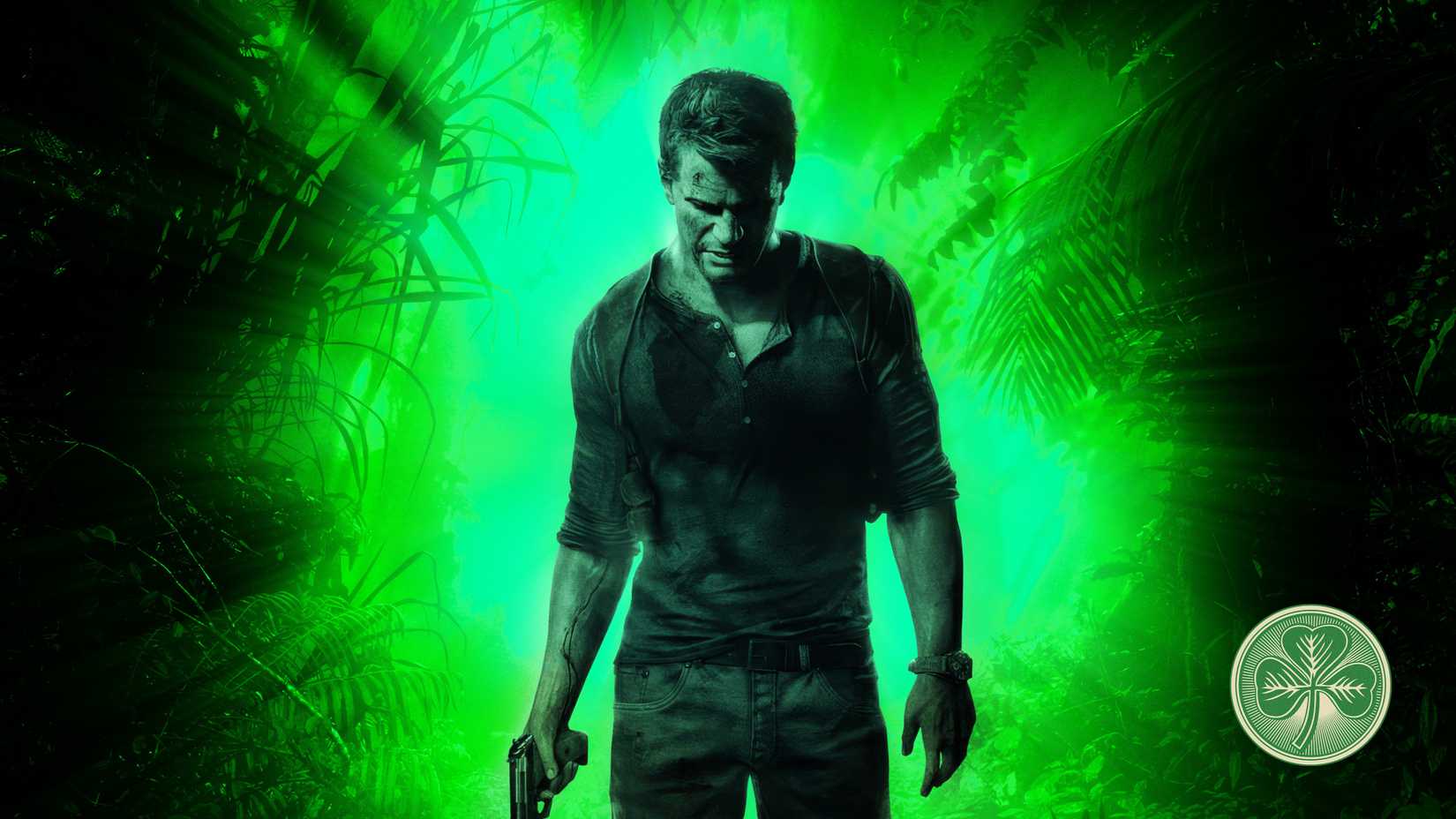 nathan drake with a light green background