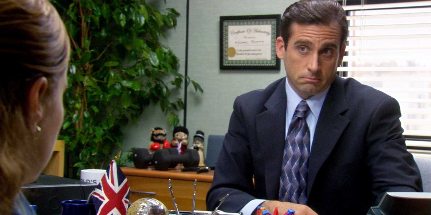 Michael Scott in his office in The Office's Season 2 episode, Performance Review